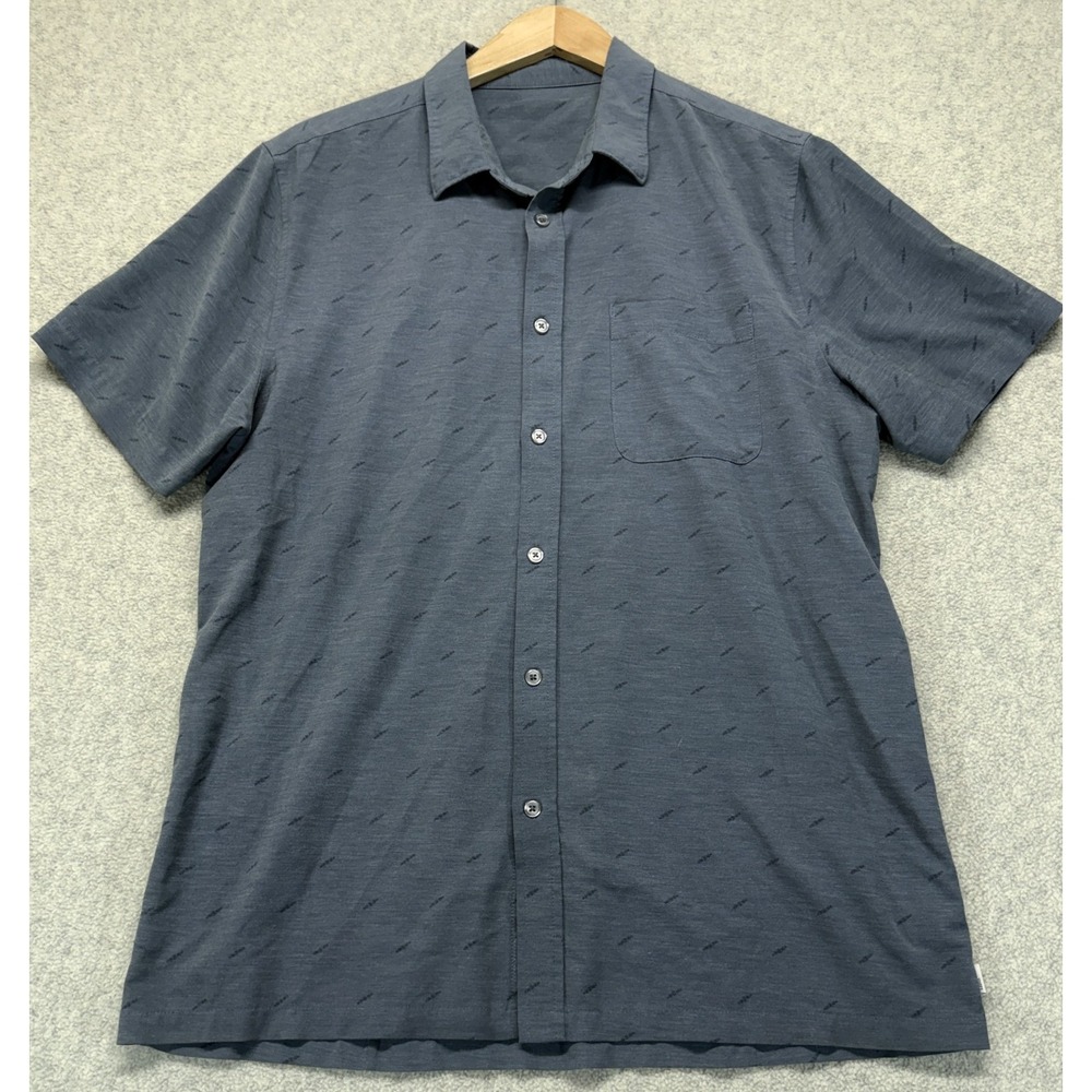 Vouri Mens Bridge Button Up Shirt Blue Regular Fit Short Sleeve Chest Pocket L